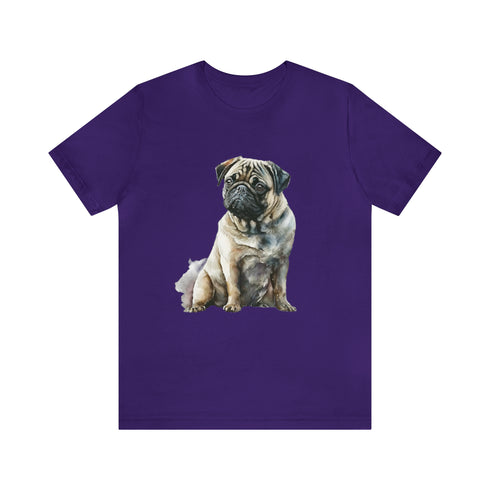 Loving Pug in Watercolor - Short Sleeve Tee Team Purple